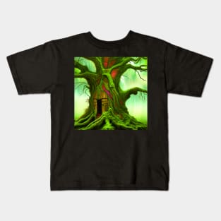 Tree House Portrait, greenery Outside, Cute Nature Kids T-Shirt